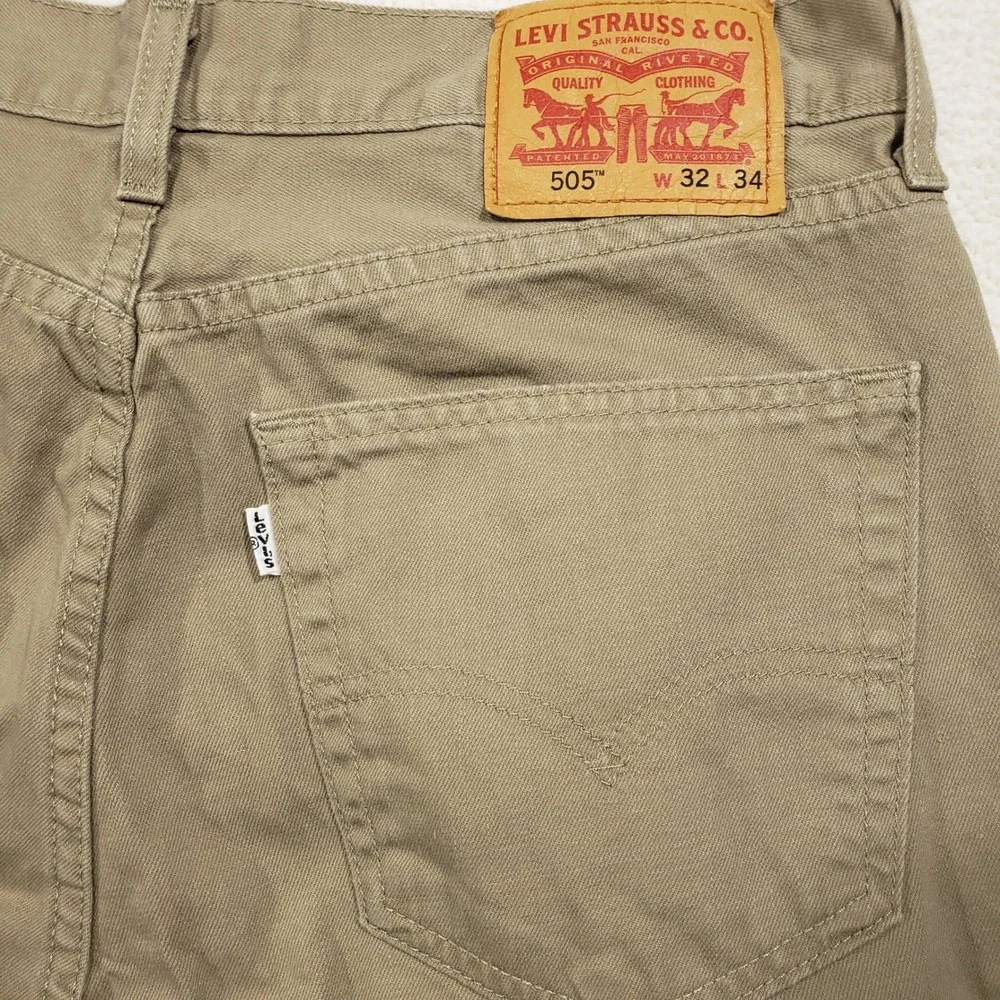 Levi's 505 Pants Mens 32x34 Tan Khaki Straight Leg Regula Fit Jeans White Tab